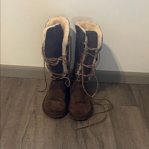 UGG Brown Suede Shearling Lace-Up Women's Winter Boots